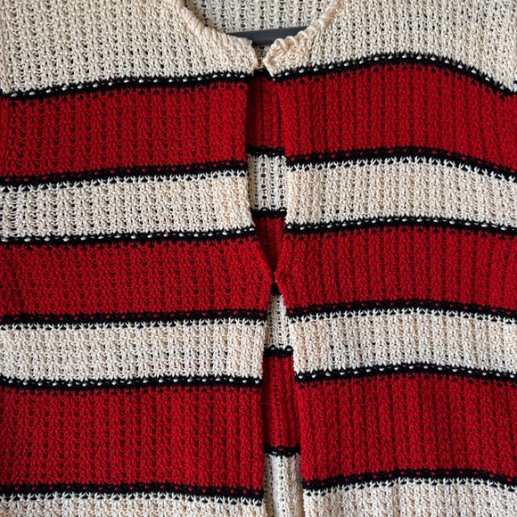 Marc Cain Red Striped Organic Cotton Cardigan Fringe Hem Knit Germany Size 6 - Picture 11 of 16